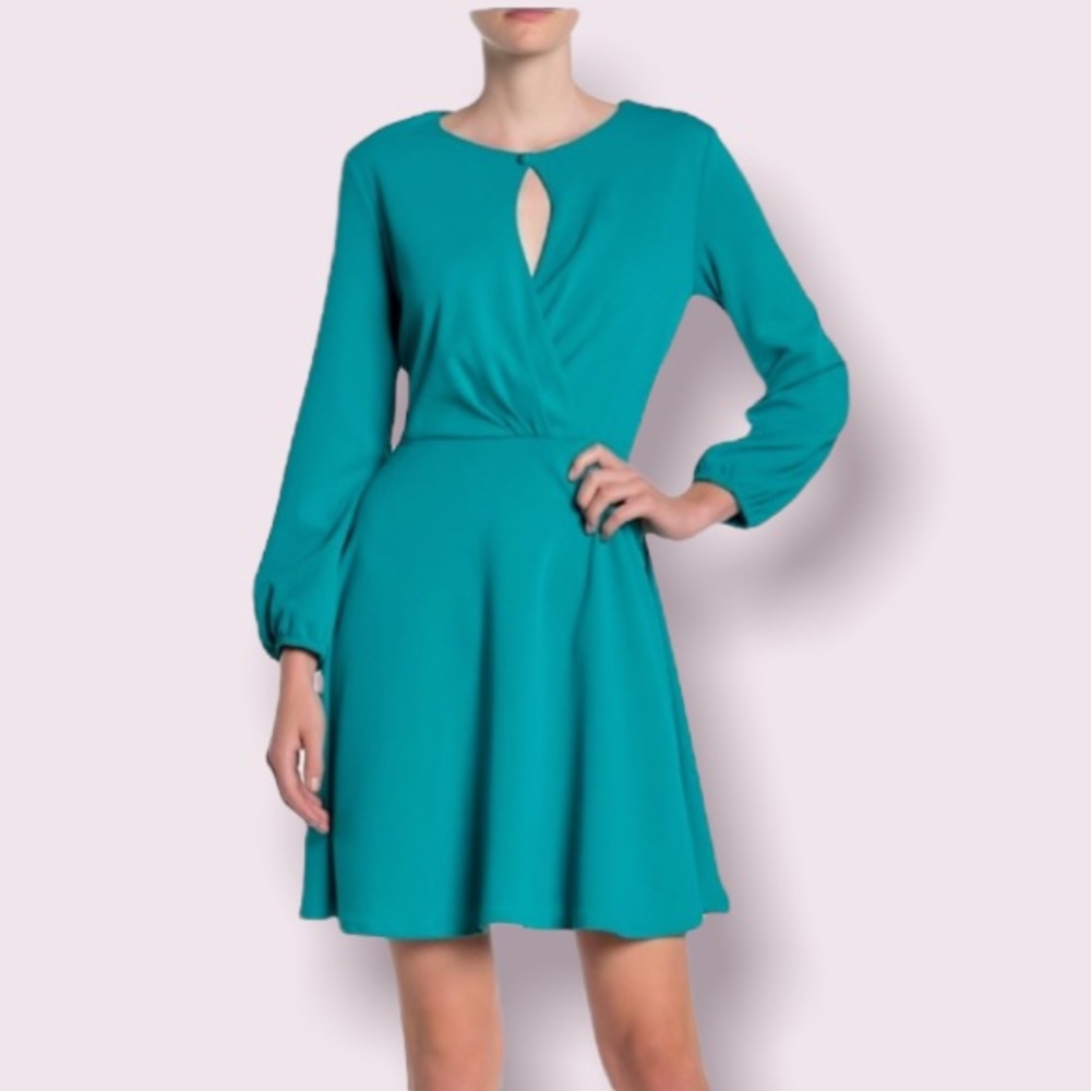 Tash + Sophie Faux Wrap Keyhole Dress in Teal